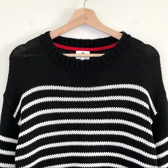 Sundry Wool Blend Relaxed Knit Pullover Sweater Black White Stripe Small - Picture 5 of 13